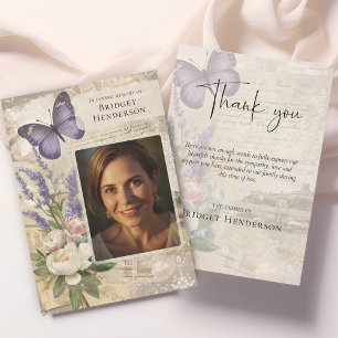Lavendel-Lila-Schmetterling-Pfingstrose-Begräbnis Dankeskarte