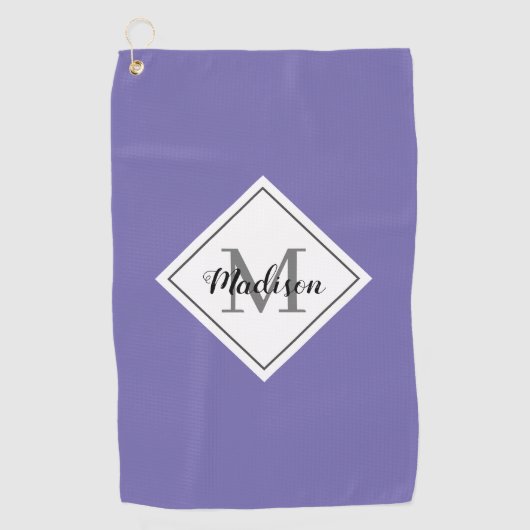 Lavendel Lila Script Personalisiert Monogram Golfhandtuch (Vorderseite)