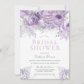 Lavendel Lila Silver floral Brautparty Einladung (Vorderseite)