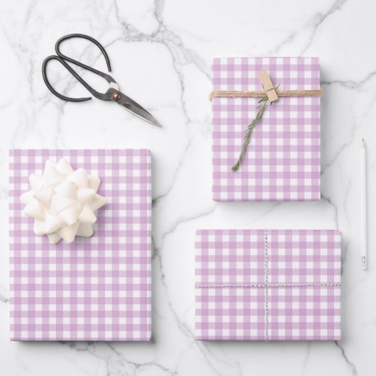 Lavendel Lila Simple Kariert Geschenkpapier Set (Vorderseite)