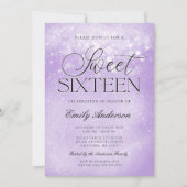Lavendel Lila Sparkle Sweet 16 Einladung (Vorderseite)
