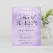 Lavendel Lila Sparkle Sweet 16 Einladung (Stehend Vorderseite)