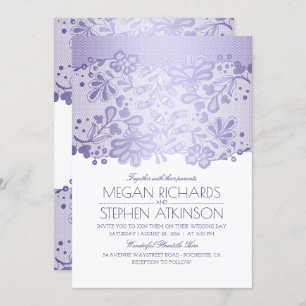 Lavendel-lila Spitze-elegante Vintage weiße Einladung