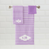 Lavendel Lila Stripes Initials Badetuch Set