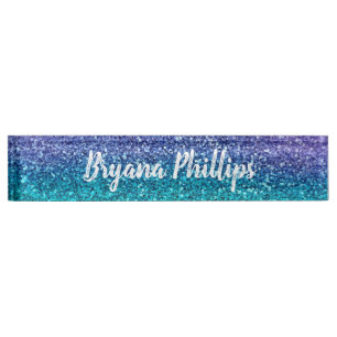 Lavendel-lila u. aquamarines Aqua-Grün-funkelnd Namensplakette