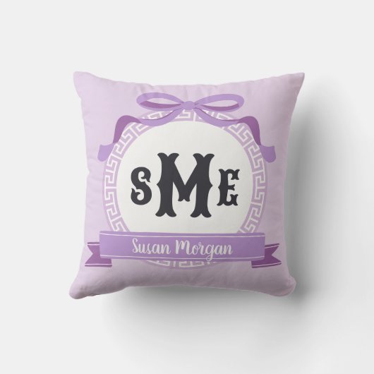 Lavendel-Lila-umgekehrte Griechisch-Tastenkombinat Kissen (Rückseite)