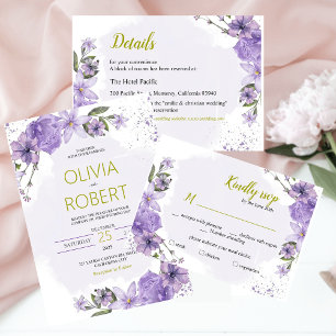 Lavendel Lila und Gold Lilac RSVP Card Begleitkarte