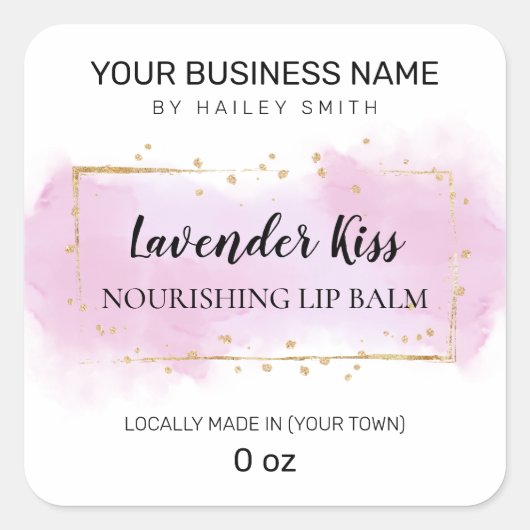 Lavendel Lila und Gold Lip Balm Quadratischer Aufkleber (Vorderseite)
