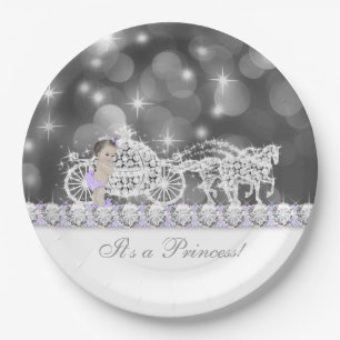 Lavendel-Lila und Grau Prinzessin Baby Shower Pappteller