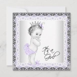 Lavendel Lila und Grau Vintage Baby Mädchen Shower Einladung