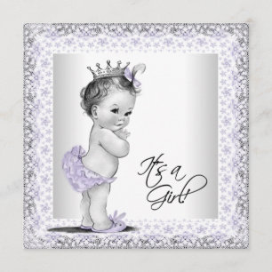 Lavendel Lila und graue Vintage Baby Girl Dusche Einladung