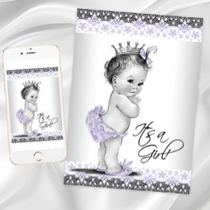 Lavendel Lila und graue Vintage Baby Girl Dusche Einladung