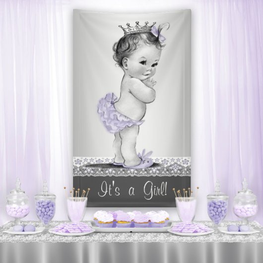 Lavendel Lila und Silver Vintag Baby Dusche Banner