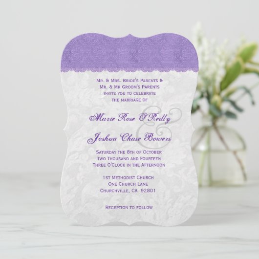 Lavendel Lila und Silver Wedding Template V2A Einladung (Stehend Vorderseite)