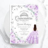 Lavendel Lila Wasserfarbe Blumenquinceanera Einladung