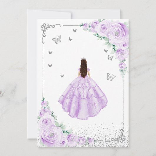 Lavendel Lila Wasserfarbe Blumenquinceanera Einladung (Rückseite)