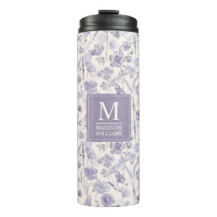 Lavendel Lila Wasserfarbe Floral Blumen Muster Thermosbecher