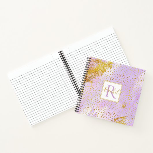 Lavendel lila Wasserfarbe, Konfetti-Monogramm Notizblock (Innenseite)