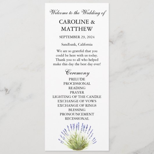 Lavendel Lila Wasserfarbe Rustikale Hochzeit Programm (Vorderseite)