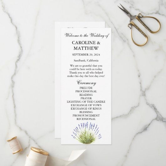 Lavendel Lila Wasserfarbe Rustikale Hochzeit Programm (Vorderseite/Rückseite Beispiel)
