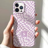 Lavendel Lila Wavy Checkered Mit Monogramm Case-Mate iPhone Hülle