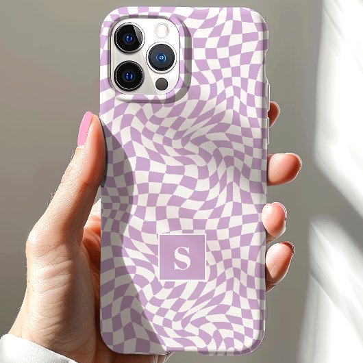 Lavendel Lila Wavy Checkered Mit Monogramm Case-Mate iPhone Hülle