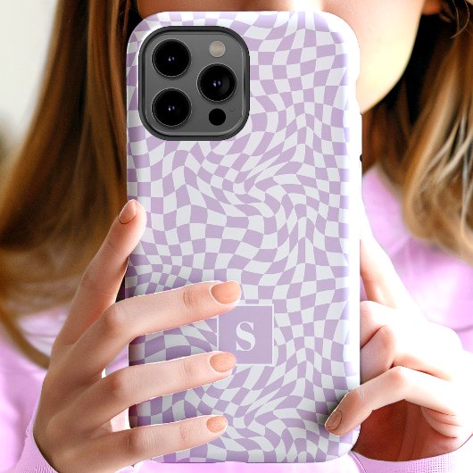 Lavendel Lila Wavy Checkered Mit Monogramm Case-Mate iPhone Hülle