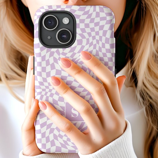 Lavendel Lila Wavy Checkered Mit Monogramm Case-Mate iPhone Hülle
