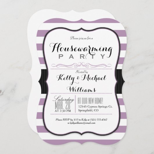 Lavendel Lila & weiß Streifen Party Einladung (Vorne/Hinten)