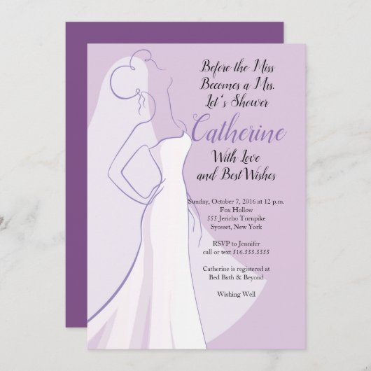 Lavendel Lila White Dress Brautparty Einladung (Vorne/Hinten)