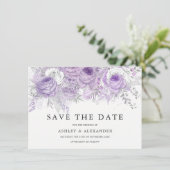 Lavendel Lila White Silver Blume Save the Date (Stehend Vorderseite)