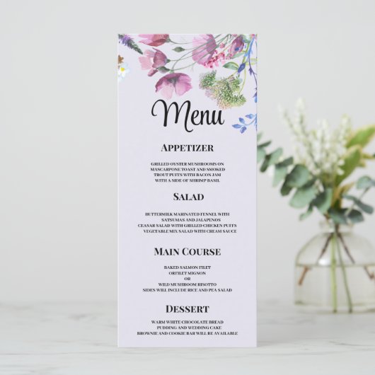 Lavendel lila Wildblume Frühjahrsmenü Programm (Stehend Vorderseite)