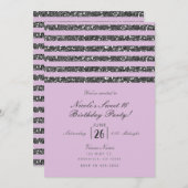 Lavendel Lilac Lila Silver Glitzer Streifen Party Einladung (Vorne/Hinten)