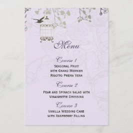 Lavendel Lilac Vintage Vogelkäfigvögel Hochzeit Menükarte