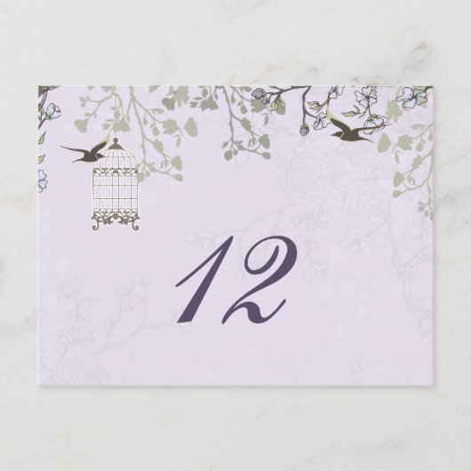 Lavendel Lilac Vintage Vogelkäfigvögel Hochzeit Postkarte (Vorderseite)