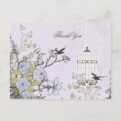 Lavendel Lilac Vintage Vogelkäfigvögel Hochzeit Postkarte (Vorderseite)