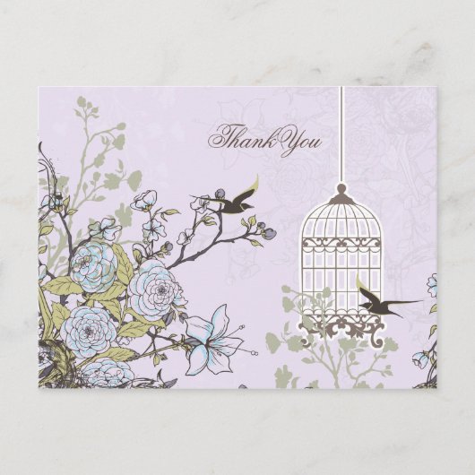 Lavendel Lilac Vintage Vogelkäfigvögel Hochzeit Postkarte (Vorderseite)