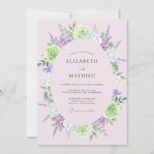 Lavendel-Limonen-Blumenhochzeit Einladung (Vorderseite)