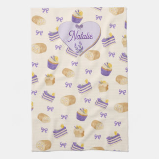 Lavendel-Limonenkuchen-Wasserfarben-Backdesign Geschirrtuch