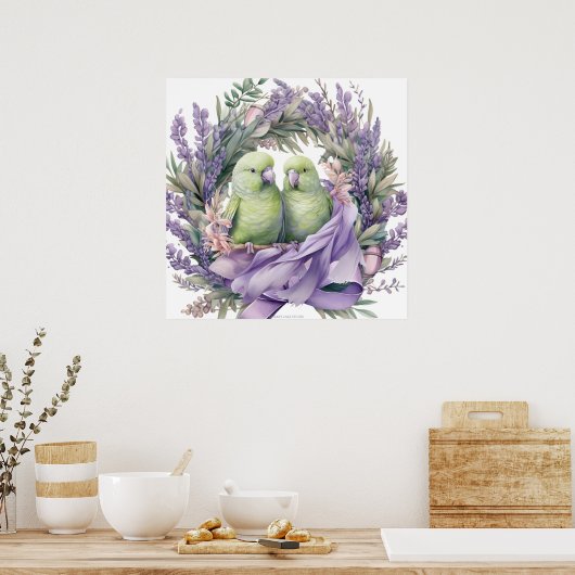 Lavendel Lovebirds Kunst Poster (Küche)