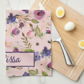 Lavendel & Magenta Wasserfarben Rose und Violetten Geschirrtuch (Viertel Falte)