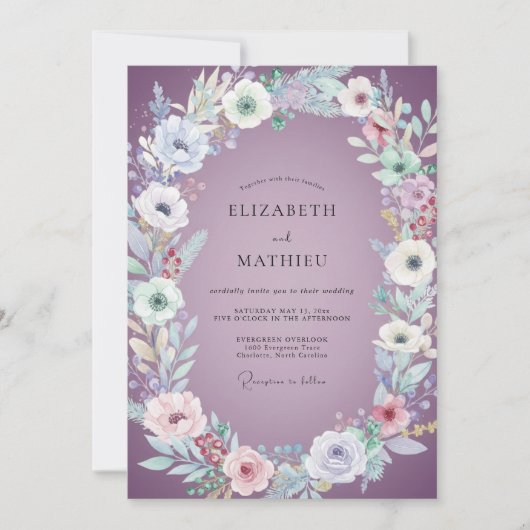 Lavendel-Malwasserfarben-Hochzeit Einladung (Vorderseite)