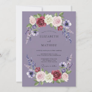 Lavendel-Maroon-Blütenhochzeit Einladung