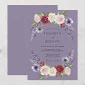 Lavendel-Maroon-Blütenhochzeit Einladung (Vorne/Hinten)