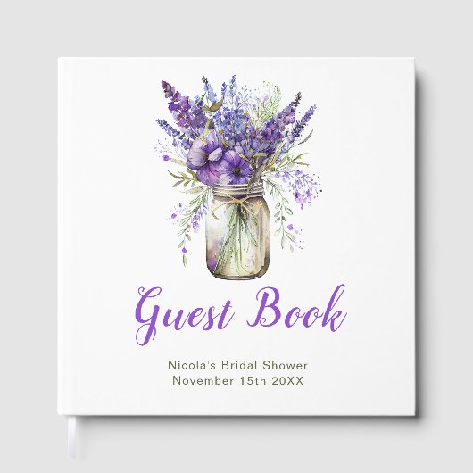 Lavendel-Mason-Glas-Brautabschied Gästebuch (Vorderseite)