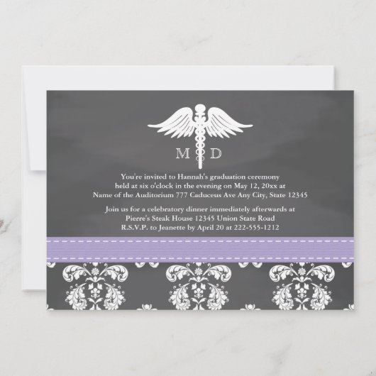 LAVENDEL-MEDIZINISCHE SCHULAbschluss-TAFEL Einladung (Rückseite)