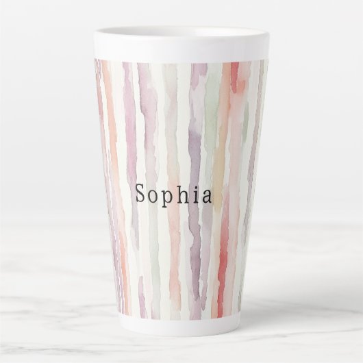 Lavendel-Melon-Rosa-Weiß-Gestreift Geburtstag Milchtasse (Vorderseite)