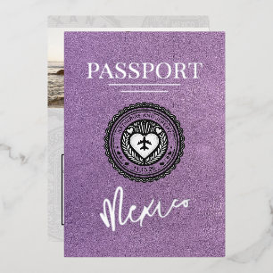 Lavendel Mexiko Reisepass Hochzeit Folieneinladung