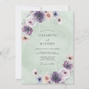 Lavendel-Mint-Anemonen-Hochzeit Einladung