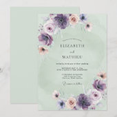 Lavendel-Mint-Anemonen-Hochzeit Einladung (Vorne/Hinten)